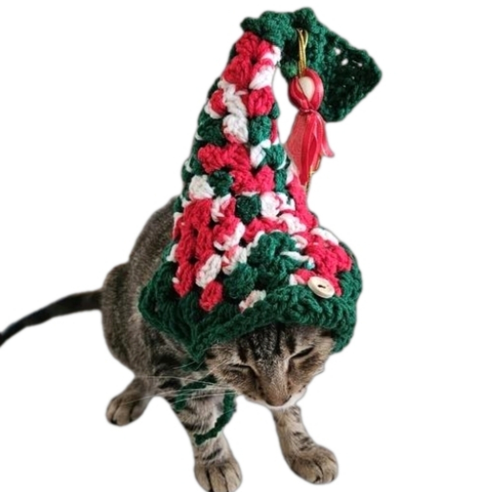 Handmade Crochet Santa Hat for Medium to Large Pets Christmas Dog or Cat Costume - Picture 16 of 17